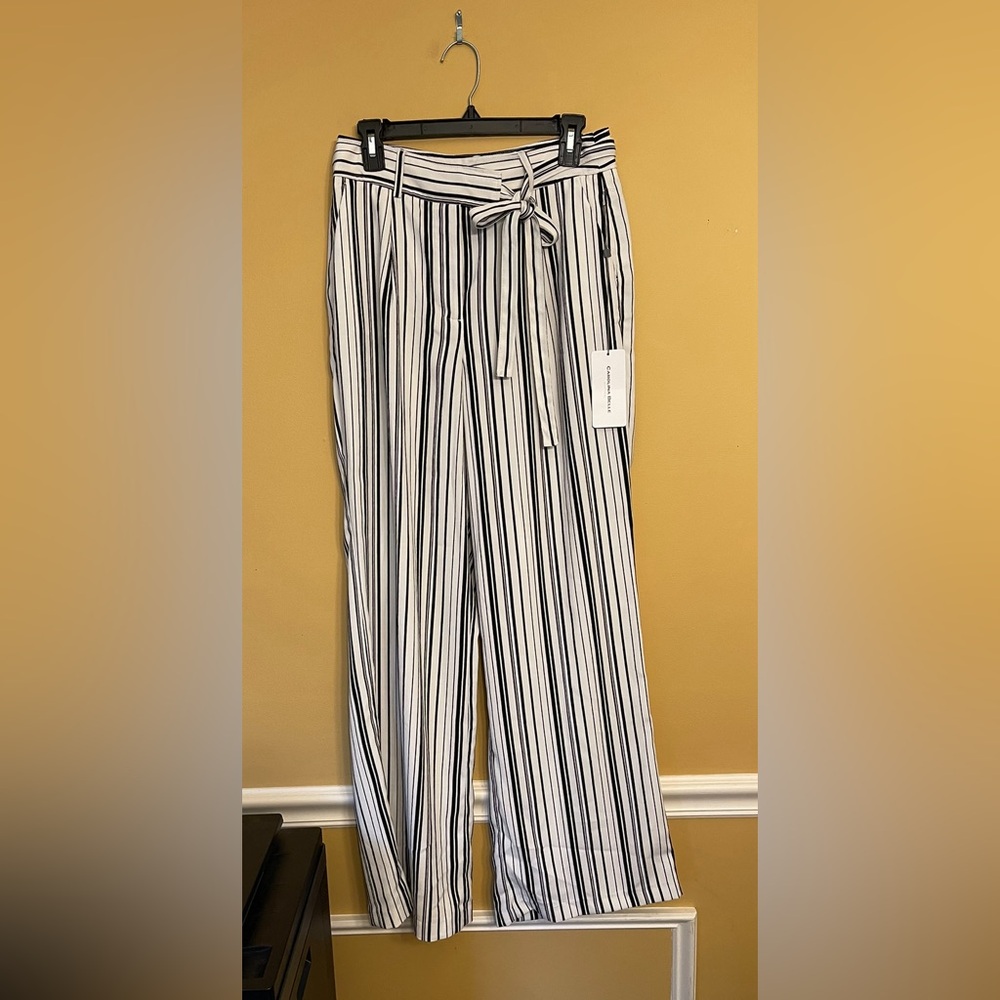 Carolina Belle Striped Wide Legged Pants SZ 8 Color WHT/BLK Stripe NWT